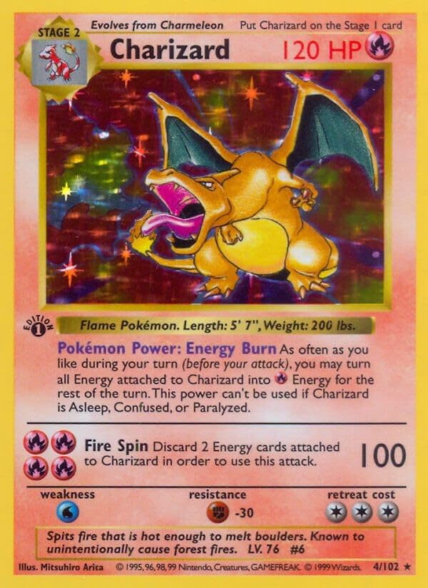 Charizard Holographic Trading Card, Stage 2, 120 HP, Base Set 4